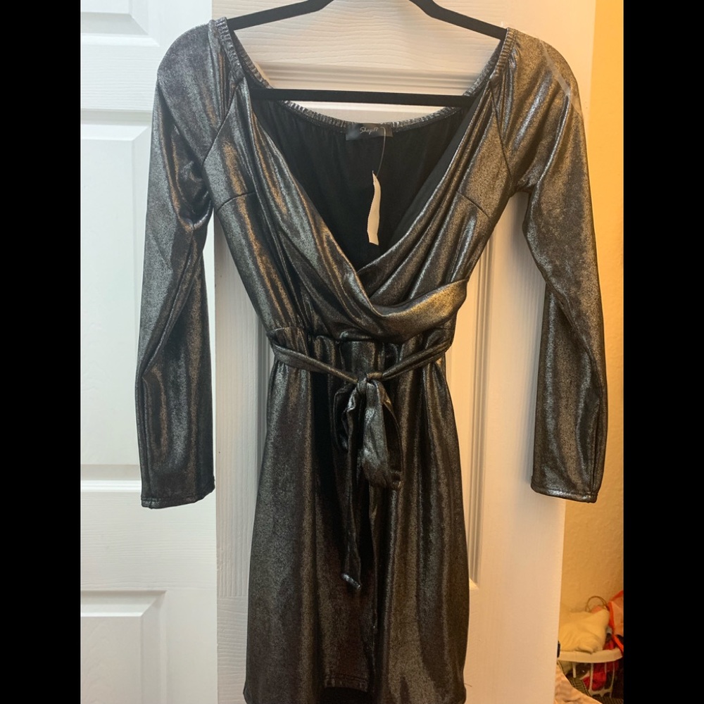 Silver Metallic long sleeve dress